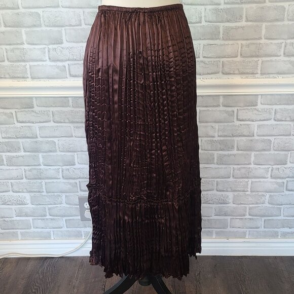 Chicos Satin Crinkle Brown Broomstick Skirt Whimsigoth Dark Fairy Witch Vibes M - Picture 1 of 7